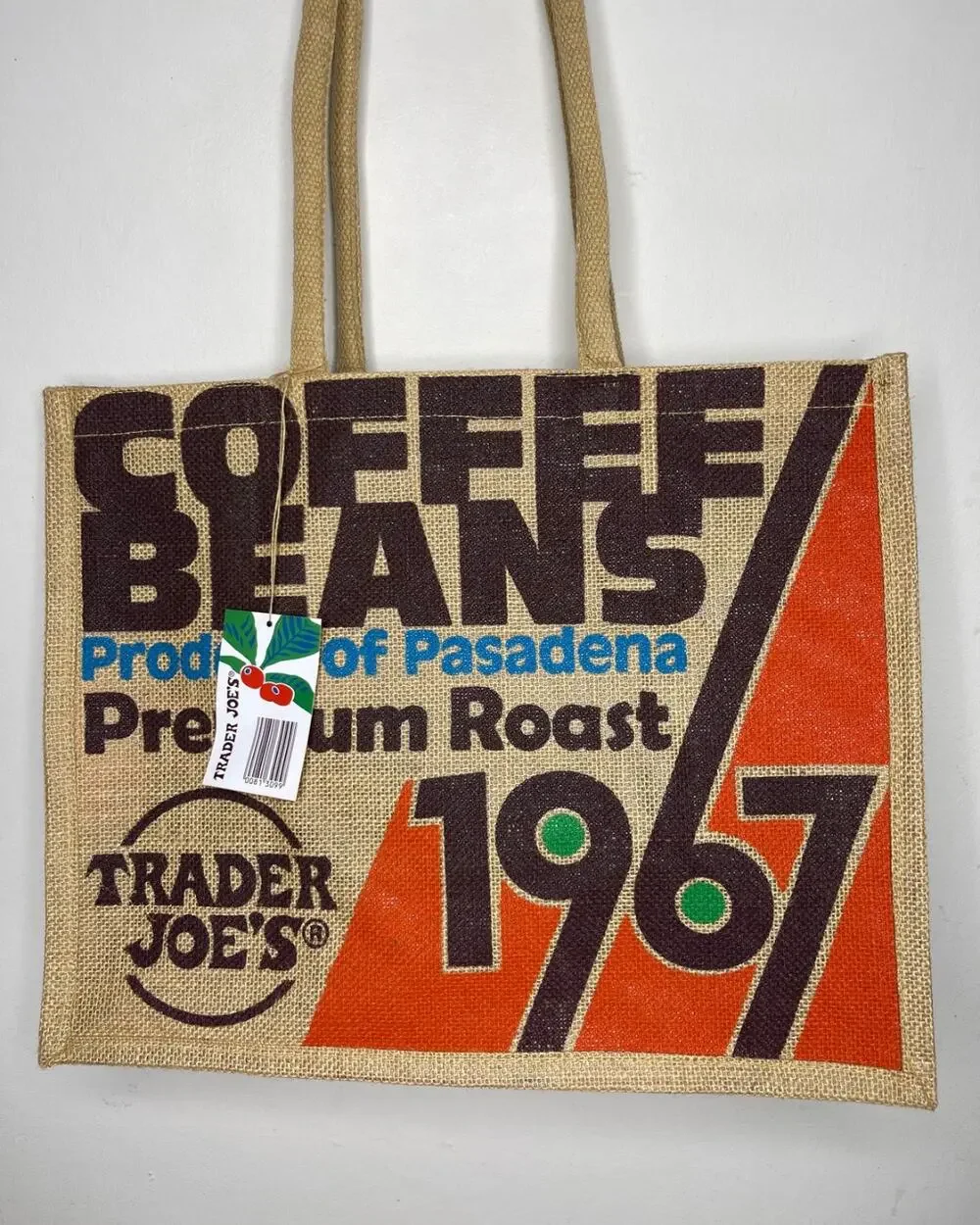 Trader Joe's Coffee Beans 100% Jute Cotton Large 9 Gallon Reusable Tote Bag NWT!